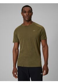4f - 4F Koszulka trekkingowa z wełną merino męska - khaki S. Kolor: oliwkowy, brązowy, wielokolorowy. Materiał: wełna. Długość: długie #1