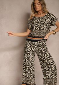Renee - Czarny Komplet Spodnie i Bluzka z Bawełny w Ornamentalny Print Nanitria. Kolor: czarny. Materiał: bawełna. Wzór: nadruk