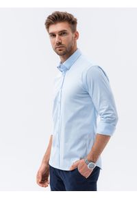 Ombre Clothing - Koszula męska z długim rękawem SLIM FIT - błękitna - Rozmiar: XXL. Typ kołnierza: kołnierzyk klasyczny. Kolor: niebieski. Materiał: tkanina, elastan, bawełna. Długość rękawa: długi rękaw. Długość: długie. Wzór: gładki. Styl: klasyczny, elegancki #3