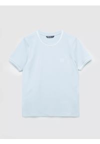 Big-Star - Koszulka damska z kontrastowym wykoŅczeniem jasnoniebieska Lemoure 400. Okazja: na co dzień. Kolor: niebieski. Materiał: materiał, skóra, dzianina. Długość rękawa: krótki rękaw. Wzór: haft, geometria, gładki. Styl: elegancki, klasyczny, casual #2