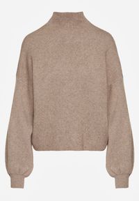 Born2be - Beżowy Golf z Bufiastymi Rękawami Wedelia. Okazja: na co dzień. Typ kołnierza: golf. Kolor: beżowy. Materiał: jeans. Styl: casual, elegancki, klasyczny #4