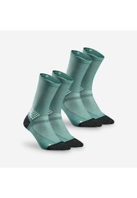 quechua - Skarpety turystyczne Quechua Hike 500 długie x 2. Kolor: zielony. Materiał: poliamid, elastan. Wzór: ze splotem. Sport: turystyka piesza #1