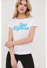 Love Moschino t-shirt bawełniany kolor biały. Kolor: biały. Materiał: bawełna. Wzór: nadruk #3