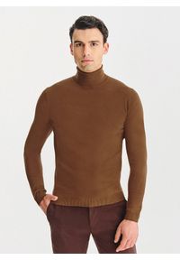 Pako Lorente - PALKO LORENTE - Kamelowy gładki golf męski. Typ kołnierza: golf. Kolor: niebieski. Materiał: poliamid, bawełna, elastan. Wzór: gładki. Sezon: jesień