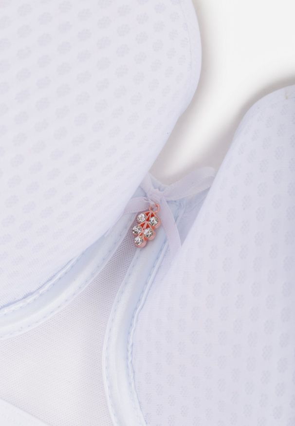 Born2be - Biały Biustonosz Ozdobiony Kokardką i Perforacją Credefia. Kolor: biały. Materiał: jedwab, bawełna, szyfon. Wzór: aplikacja