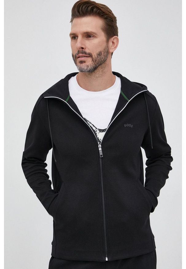 BOSS bluza BOSS ATHLEISURE męska kolor czarny z kapturem gładka. Okazja: na co dzień. Typ kołnierza: kaptur. Kolor: czarny. Materiał: dzianina. Wzór: gładki. Styl: casual