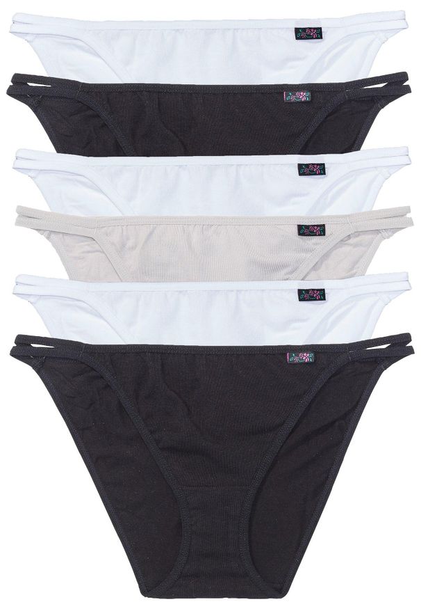 bonprix - Figi tanga (6 par). Kolor: czarny. Wzór: aplikacja, kwiaty