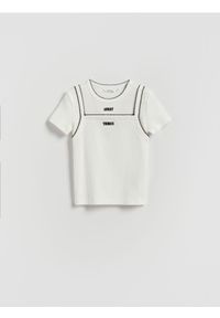 Reserved - T-shirt z imitacja topu - złamana biel. Materiał: bawełna #1