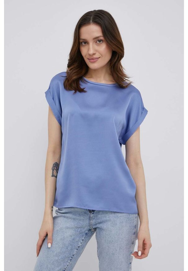 Vila t-shirt damski. Kolor: niebieski. Materiał: tkanina, dzianina
