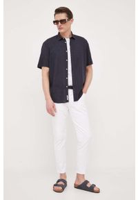 Liu Jo koszula z domieszką lnu kolor granatowy regular z kołnierzykiem klasycznym. Typ kołnierza: kołnierzyk klasyczny. Kolor: niebieski. Materiał: len. Styl: klasyczny #2