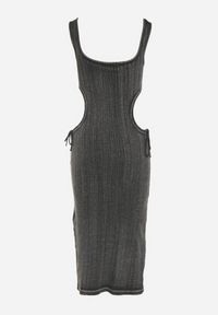 Born2be - Ciemnoszara Bawełniana Sukienka na Ramiączkach ze Ściągaczami i Wycięciami po Bokach Nestanina. Kolor: szary. Materiał: bawełna. Długość rękawa: na ramiączkach. Styl: elegancki #5