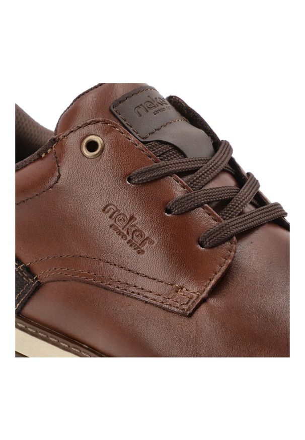 Brązowe Półbuty Rieker Męskie Eleganckie Buty. Okazja: do pracy, na co dzień. Zapięcie: sznurówki. Kolor: brązowy. Materiał: skóra. Styl: elegancki