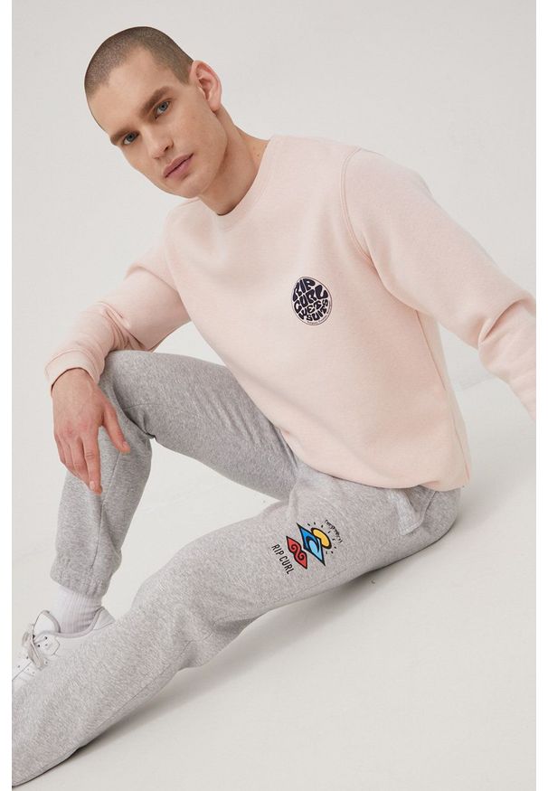 Rip Curl bluza męska kolor różowy z nadrukiem. Kolor: różowy. Materiał: bawełna. Wzór: nadruk