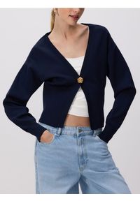 Reserved - Kardigan z ozdobnym zapięciem - granatowy. Kolor: niebieski. Materiał: dzianina, wiskoza #1