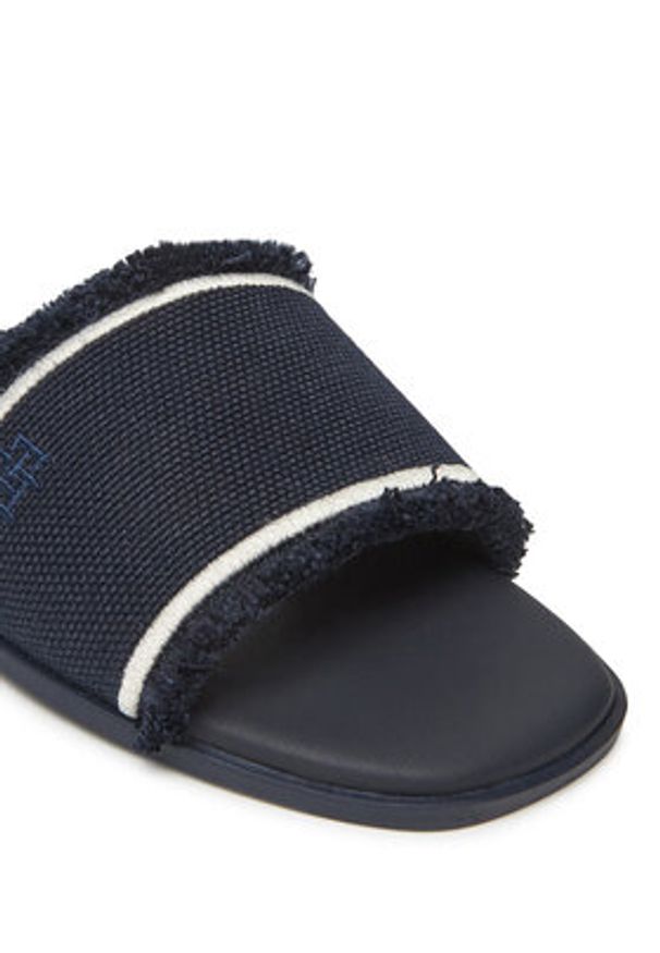 TOMMY HILFIGER - Tommy Hilfiger Klapki Fringe Canvas Flat Sandal FW0FW08908 Granatowy. Kolor: niebieski. Materiał: materiał