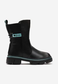 Born2be - Czarno-Zielone Botki Sztyblety z Protektorem Cercella. Kolor: czarny. Sezon: zima