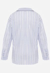 Renee - Jasnoniebieska Koszula Oversize z Bawełny w Paski z Podwijanymi Rękawami Mesevis. Kolor: niebieski. Materiał: bawełna. Wzór: paski. Styl: elegancki #7