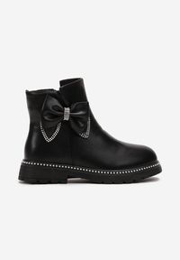 Born2be - Czarne Botki z Kokardką w Cyrkonie Almedina. Okazja: na co dzień. Kolor: czarny. Styl: casual
