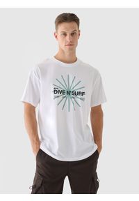 4f - 4F T-shirt regular z nadrukiem męski - biały L. Okazja: na co dzień. Kolor: biały. Materiał: jersey, bawełna, dzianina. Długość rękawa: krótki rękaw. Długość: krótkie. Wzór: nadruk. Styl: sportowy, klasyczny, casual #1