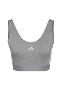 Adidas - Essentials 3-Stripes Crop Top With Removable Pads. Kolor: szary, biały, wielokolorowy. Rodzaj stanika: wyciągane miseczki. Długość: krótkie. Sport: bieganie #2