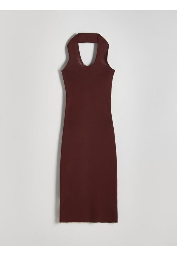 Reserved - Sukienka midi z wiskozą - brązowy. Kolor: brązowy. Materiał: wiskoza. Długość: midi
