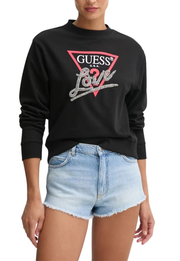 Guess - GUESS Czarna bluza damska Love. Kolor: czarny