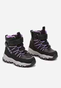 Born2be - Czarno-Fioletowe Sportowe Botki Clibee Mocno Ocieplone z Rzepem Bronexa. Kolor: czarny. Materiał: futro. Styl: sportowy #3