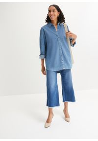 bonprix - Bluzka dżinsowa oversize ze stretchem. Kolor: niebieski. Materiał: materiał #2
