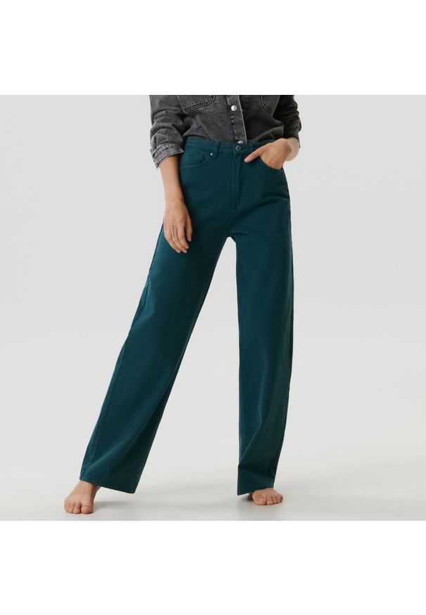 Sinsay - Jeansy wide leg high waist - Niebieski. Stan: podwyższony. Kolor: niebieski