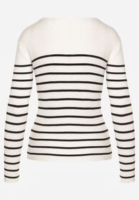 Renee - Biała Bluzka z Bawełną z Motywem Pasków i Guzikami Serisse. Okazja: na co dzień, na spotkanie biznesowe, do pracy. Kolor: biały. Materiał: bawełna. Wzór: paski. Styl: casual, biznesowy #2