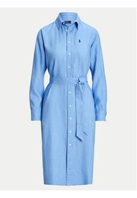Polo Ralph Lauren Sukienka koszulowa 211943992002 Niebieski Regular Fit. Typ kołnierza: polo. Kolor: niebieski. Materiał: len. Typ sukienki: koszulowe