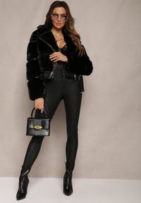 Renee - Czarne Spodnie z Imitacji Skóry z Marszczoną Talią i Guzikami Debnath. Stan: podwyższony. Kolor: czarny #3