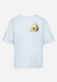 Born2be - Niebieski T-shirt z Bawełną i Motywem Awokado Addixa. Okazja: na co dzień. Kolor: niebieski. Materiał: bawełna. Styl: klasyczny, casual #6