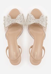 Born2be - Ciemnobeżowe Eleganckie Sandały Transparentne VICES na Szpilce z Kokardą z Cyrkoniami Pirera. Okazja: na komunię, na wesele, na studniówkę, na ślub cywilny. Zapięcie: pasek. Kolor: beżowy. Obcas: na szpilce. Styl: elegancki #6