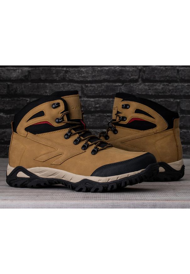 Hi-tec - Buty męskie wysokie Hi-Tec MEDIN. Kolor: brązowy. Materiał: syntetyk, materiał. Styl: sportowy. Sport: turystyka piesza