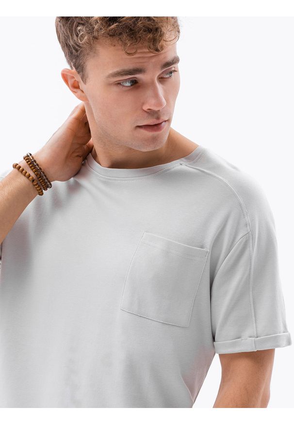 Ombre Clothing - T-shirt męski bawełniany S1386 - jasnoszary - XXL. Kolor: szary. Materiał: bawełna