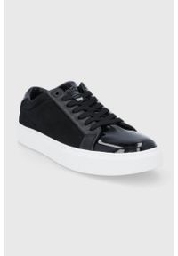 Calvin Klein buty skórzane kolor czarny. Nosek buta: okrągły. Zapięcie: sznurówki. Kolor: czarny. Materiał: skóra. Obcas: na obcasie. Wysokość obcasa: niski #3