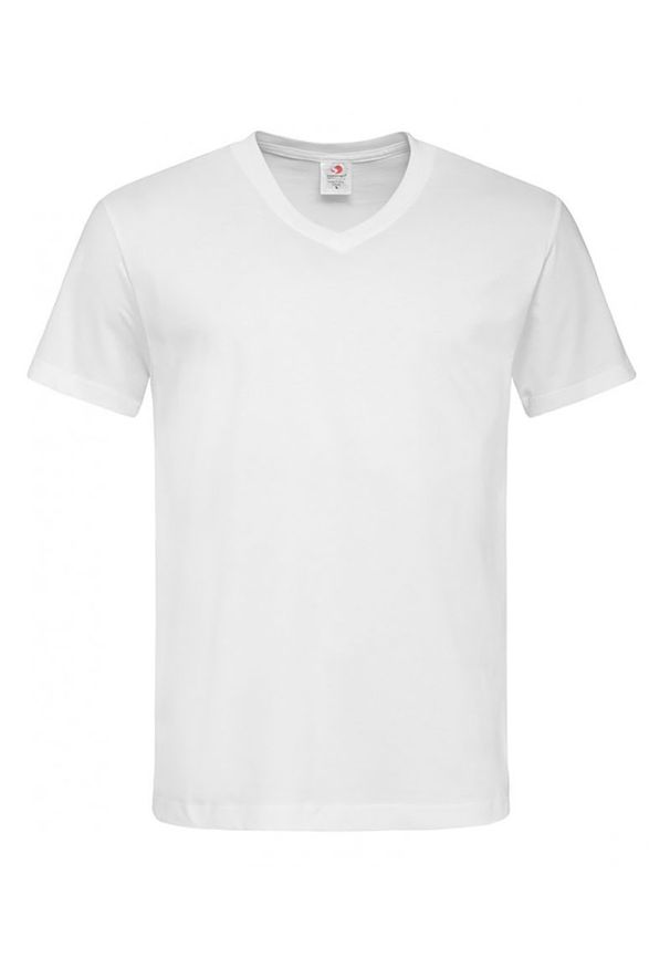Biały t-shirt Stedman z dekoltem w serek, na co dzień, z krótkim rękawem