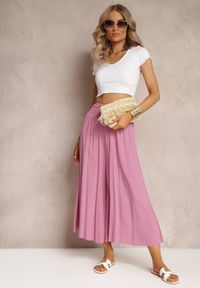 Renee - Różowe Szerokie Spodnie High Waist o Długości 7/8 Rathi. Stan: podwyższony. Kolor: różowy. Materiał: tkanina, wiskoza #1