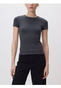 Reserved - T-shirt slim fit - ciemnoszary. Kolor: szary. Materiał: dzianina, bawełna
