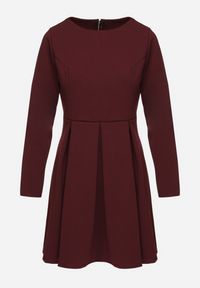 Born2be - Bordowa Elegancka Sukienka o Rozkloszowanym Kroju Temitonia. Kolor: czerwony. Długość rękawa: długi rękaw. Styl: elegancki #3