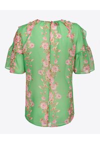 Pinko - PINKO - Zielona bluzka z nadrukiem w kwiaty. Kolor: zielony. Materiał: szyfon. Wzór: kwiaty, nadruk #3