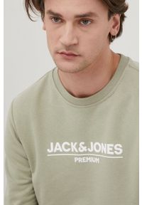 Premium by Jack&Jones bluza męska kolor zielony z nadrukiem. Okazja: na co dzień. Kolor: zielony. Materiał: dzianina. Wzór: nadruk. Styl: casual #2