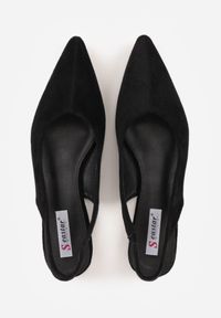 Born2be - Czarne Balerinki w Stylu Slingback Adriame. Nosek buta: otwarty. Kolor: czarny. Materiał: skóra, zamsz. Sezon: lato. Obcas: na obcasie. Styl: klasyczny. Wysokość obcasa: niski #6