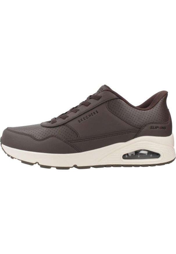 skechers - Kapcie SKECHERS UNO-BANKSIA LUXE Brązowy. Kolor: brązowy. Materiał: syntetyk, tkanina