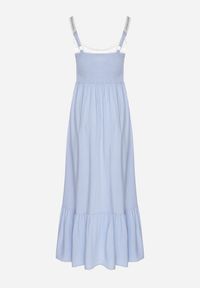 Born2be - Niebieska Sukienka Rozkloszowana na Ramiączkach z Wiskozy Ozdobiona Haftami Efradea. Okazja: na co dzień. Kolor: niebieski. Materiał: wiskoza. Długość rękawa: na ramiączkach. Wzór: aplikacja, haft. Styl: klasyczny, casual #2