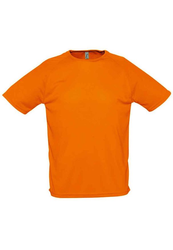 SOL'S - Męska Sportowa Koszulka Raglanowa. Kolor: żółty, wielokolorowy, pomarańczowy. Długość rękawa: raglanowy rękaw. Sport: turystyka piesza