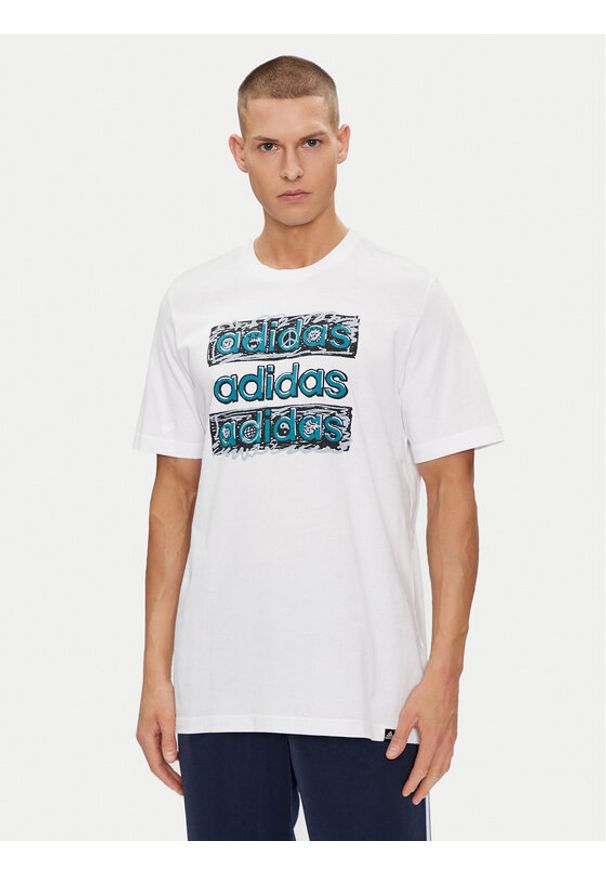 Adidas - adidas T-Shirt HY1338 Biały Regular Fit. Kolor: biały. Materiał: bawełna