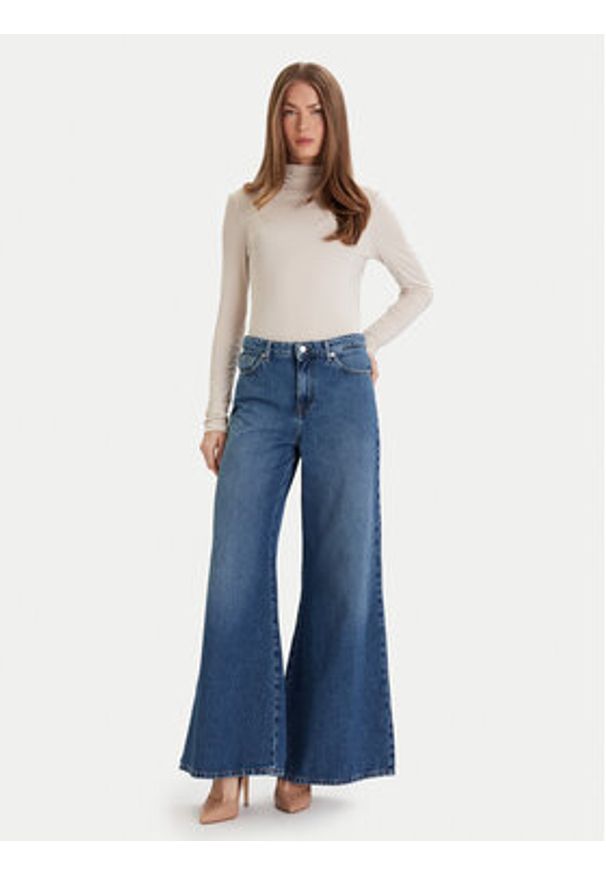 ViCOLO Jeansy DF5159 Niebieski Wide Leg. Kolor: niebieski
