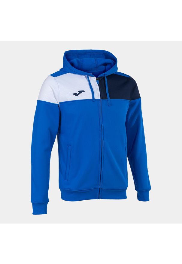 Kurtka dresowa z kapturem dla dzieci Joma Crew V. Typ kołnierza: kaptur. Kolor: wielokolorowy, niebieski, biały. Materiał: dresówka. Sport: piłka nożna, fitness